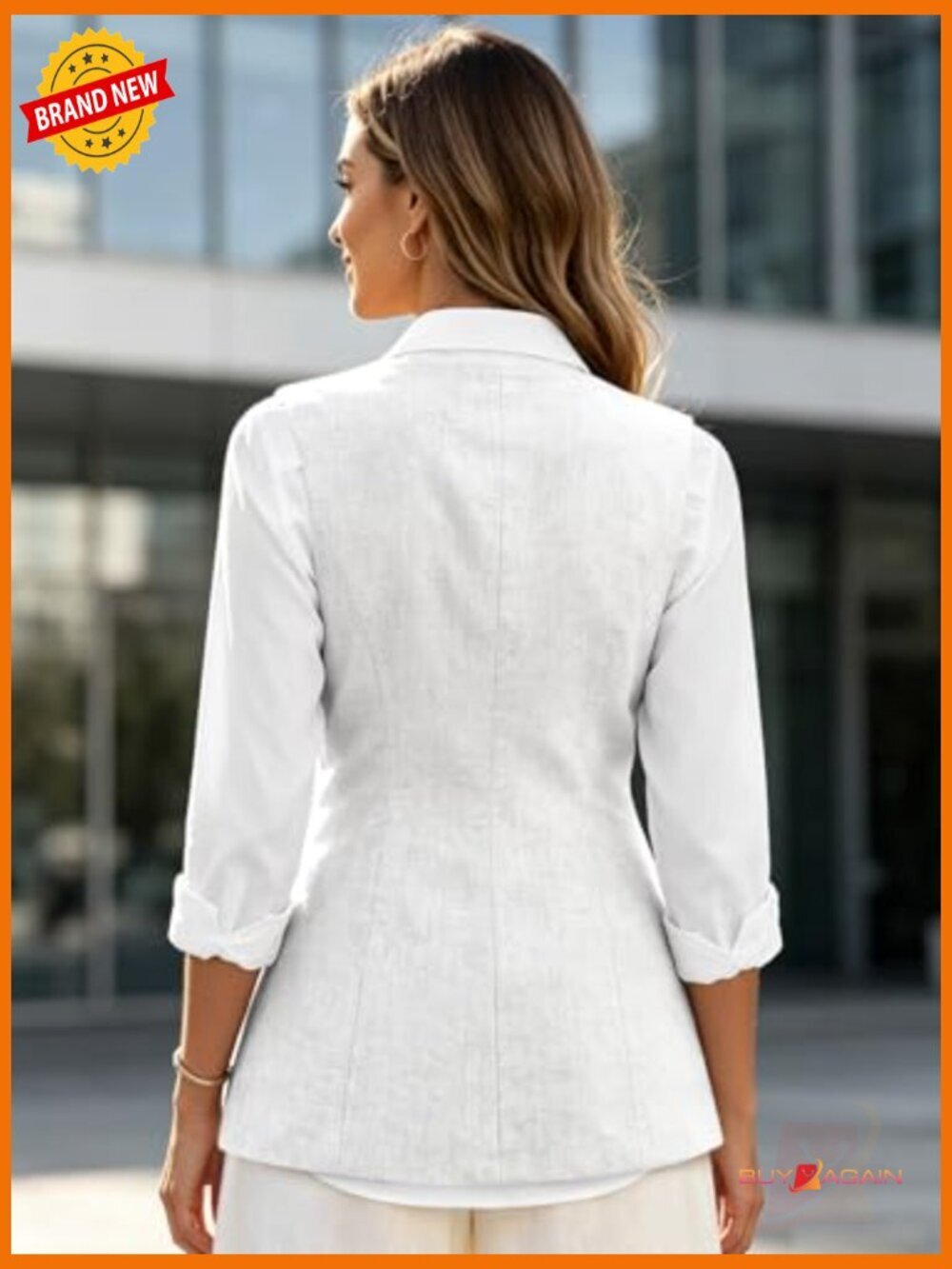 Women's Linen Vest Blazer - Lightweight Sleeveless Business Casual - Picture 3 of 7